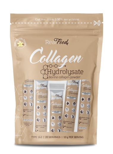Colagen hidrolizat RealFood Vanilie – 20 stick-uri, fără îndulcitori